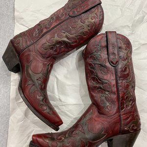 Ladies DanPost DP3542 Cowgirl Boot 11″ Sanded Red Snip Toe Leather - Size 9.5 M